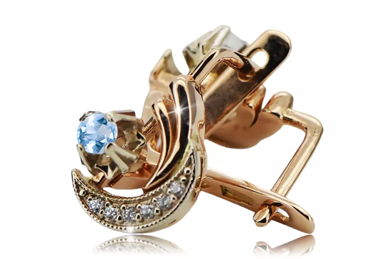 Aquamarine originální vinobraní produkt 14k růžové a bílé zlaté náušnice vinobraní šperky vec093w